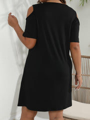  Solid Cold Shoulder Round Neck Dress