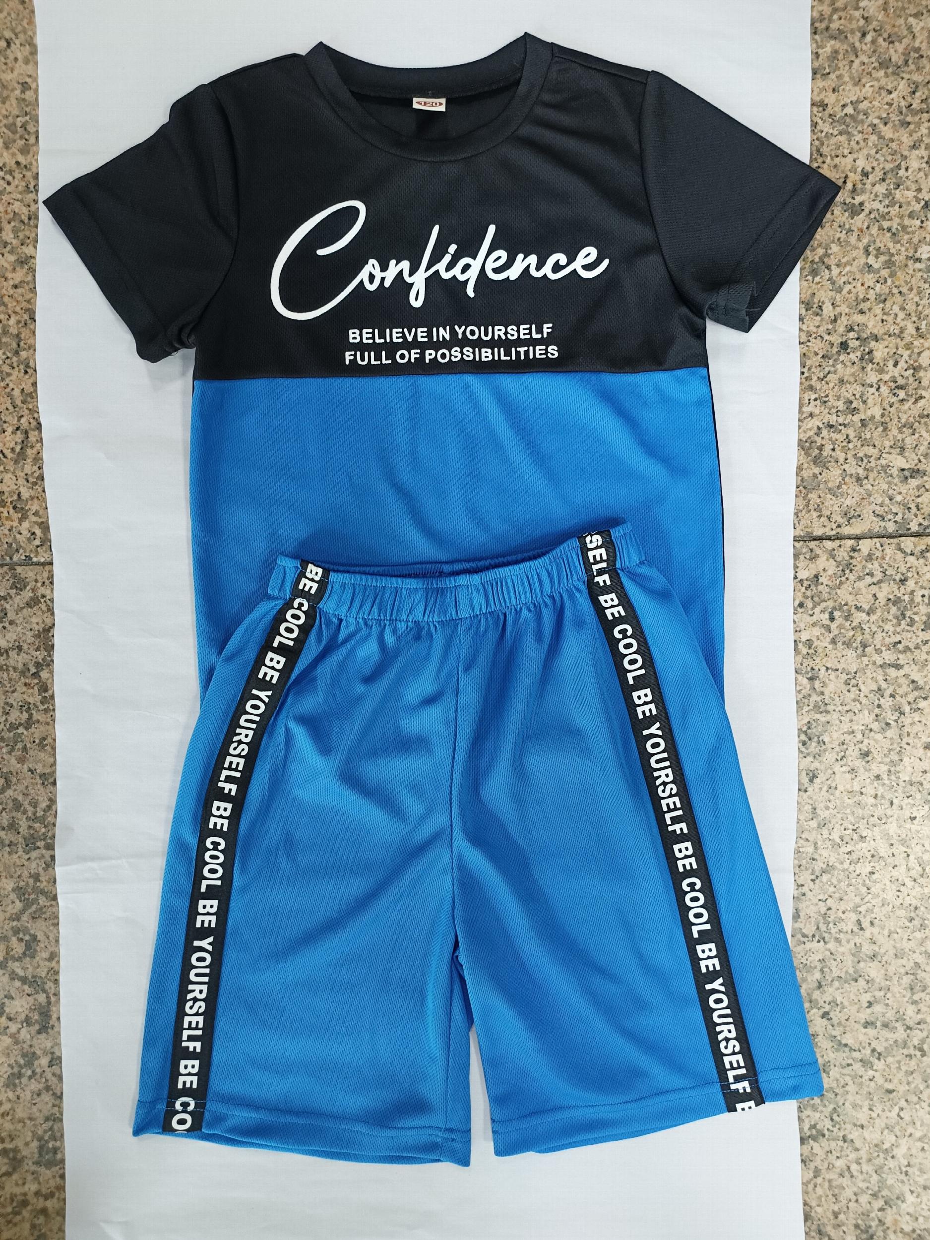 Boys' T Shirt and Shorts Set, Elastic Waistband, Contrast Letter Print