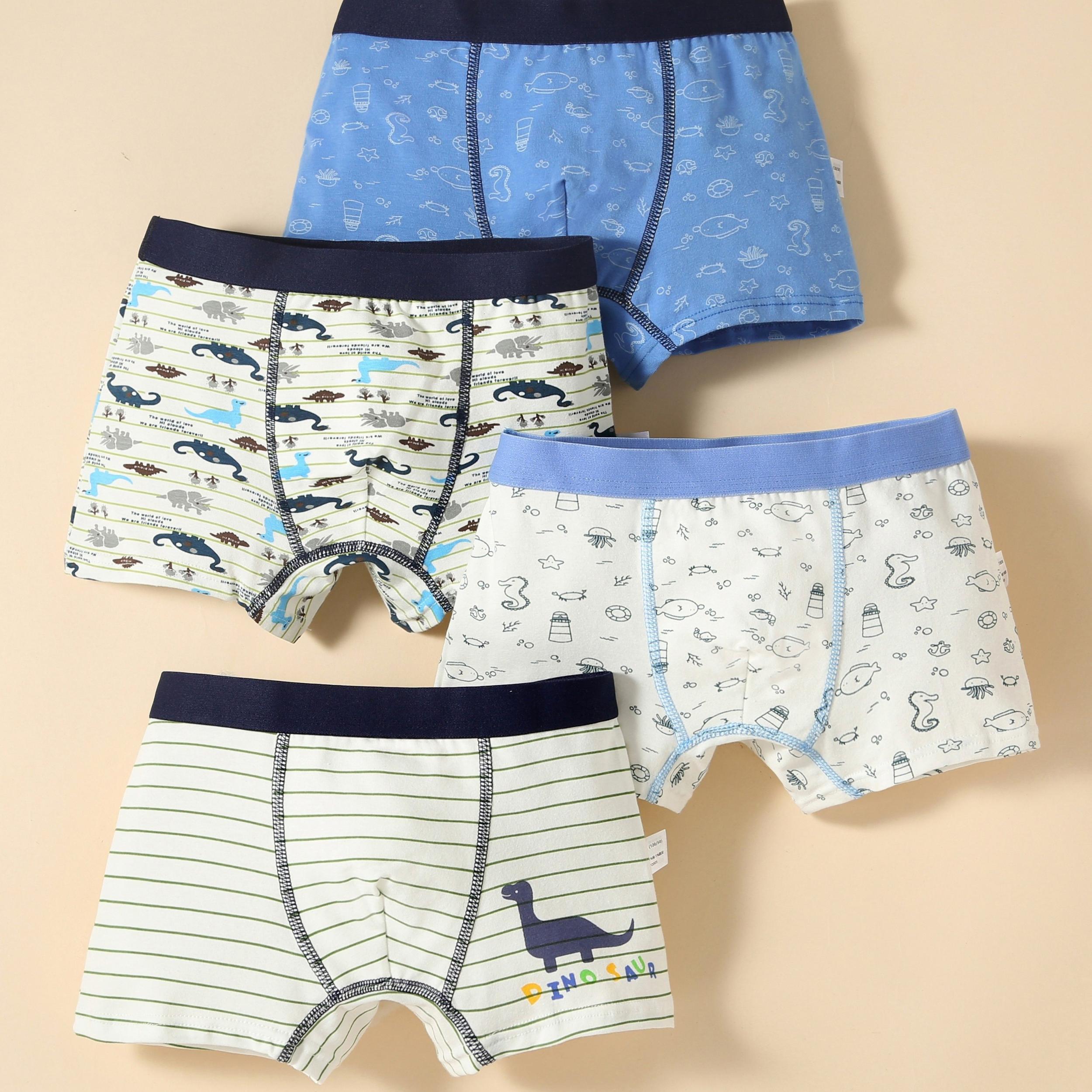4pcs Boys Dinosaur Seahorse Boxer Briefs Underwear Soft Comfortable Kids Clothes