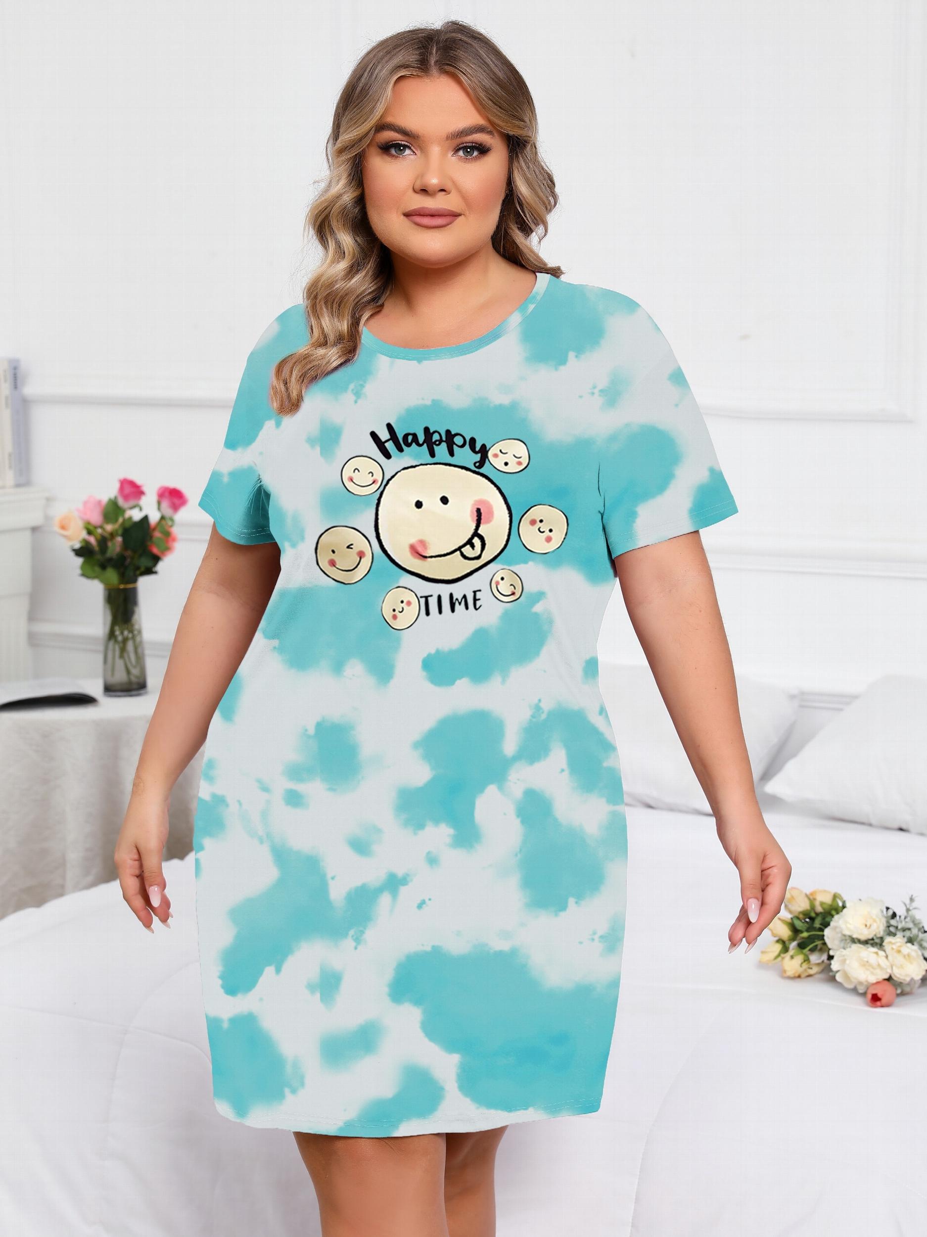  Tie Dye & Cartoon Print Sleep Dress