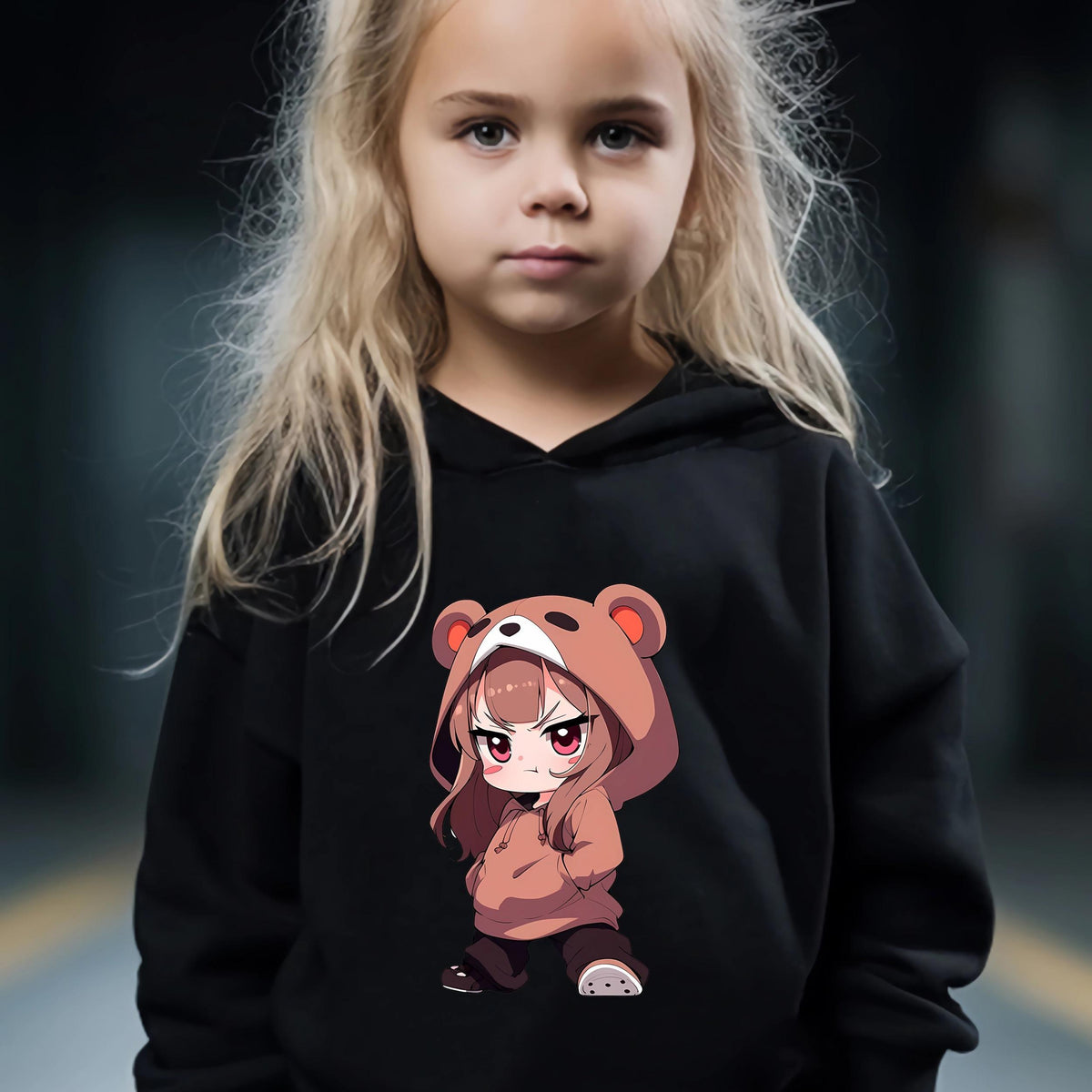 Anime Girl Pattern Long Sleeve Hooded Sweatshirt & Sweatpants