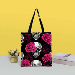 Canvas Tote Bag Skull & Floral Print Lightweight Shopping Bag