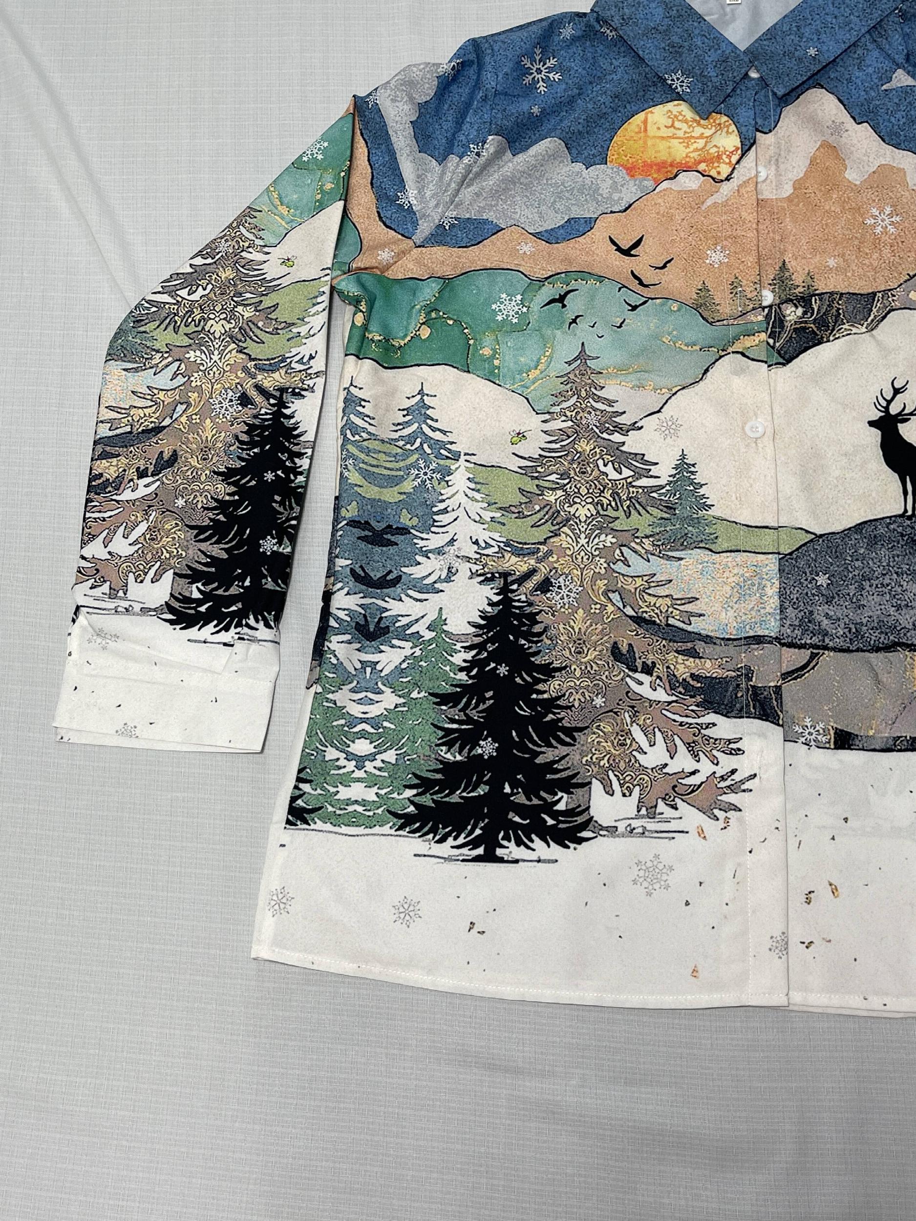  Painting Print Button Up Long Sleeve Blouse