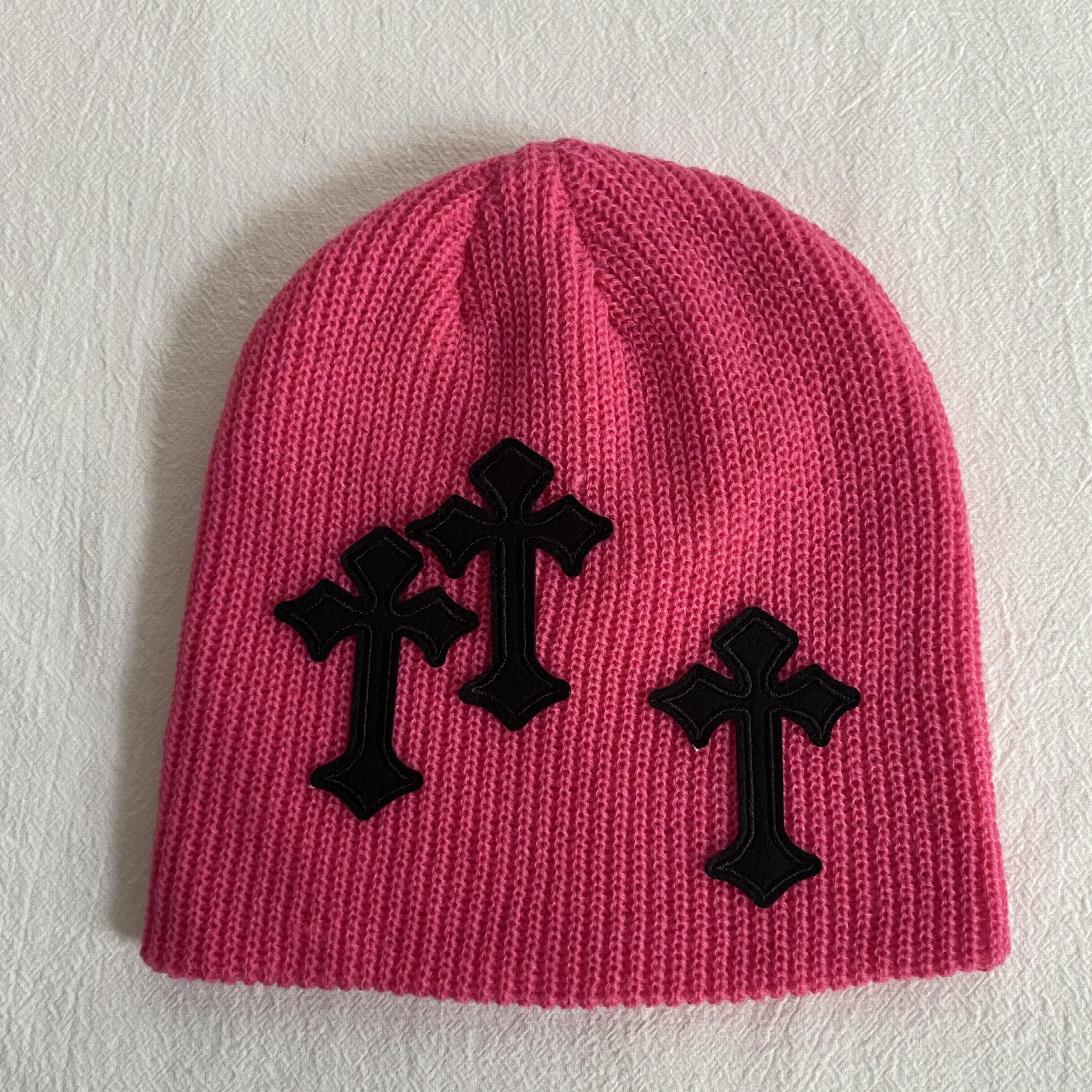 Gothic Cross Patch Knitted Beanie Solid Skull Hat Hip Hop Warm Knit Hat