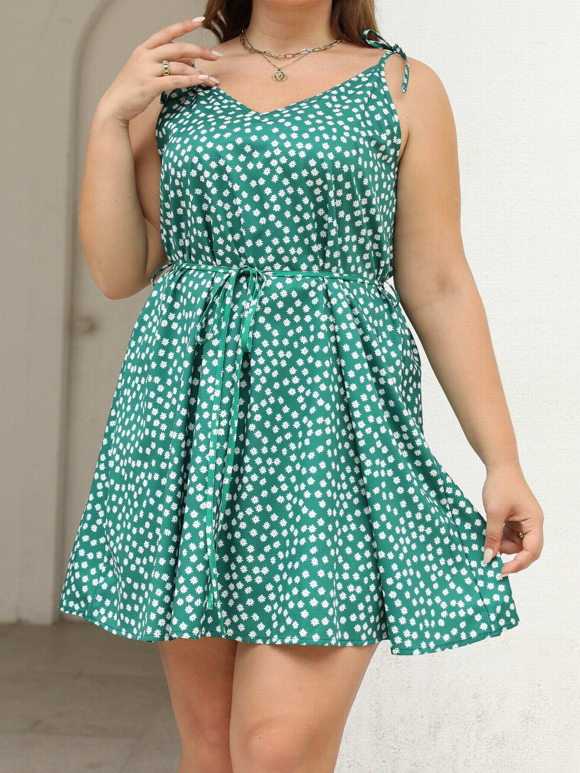  Ditsy Floral Print V-Neck Cami Dress