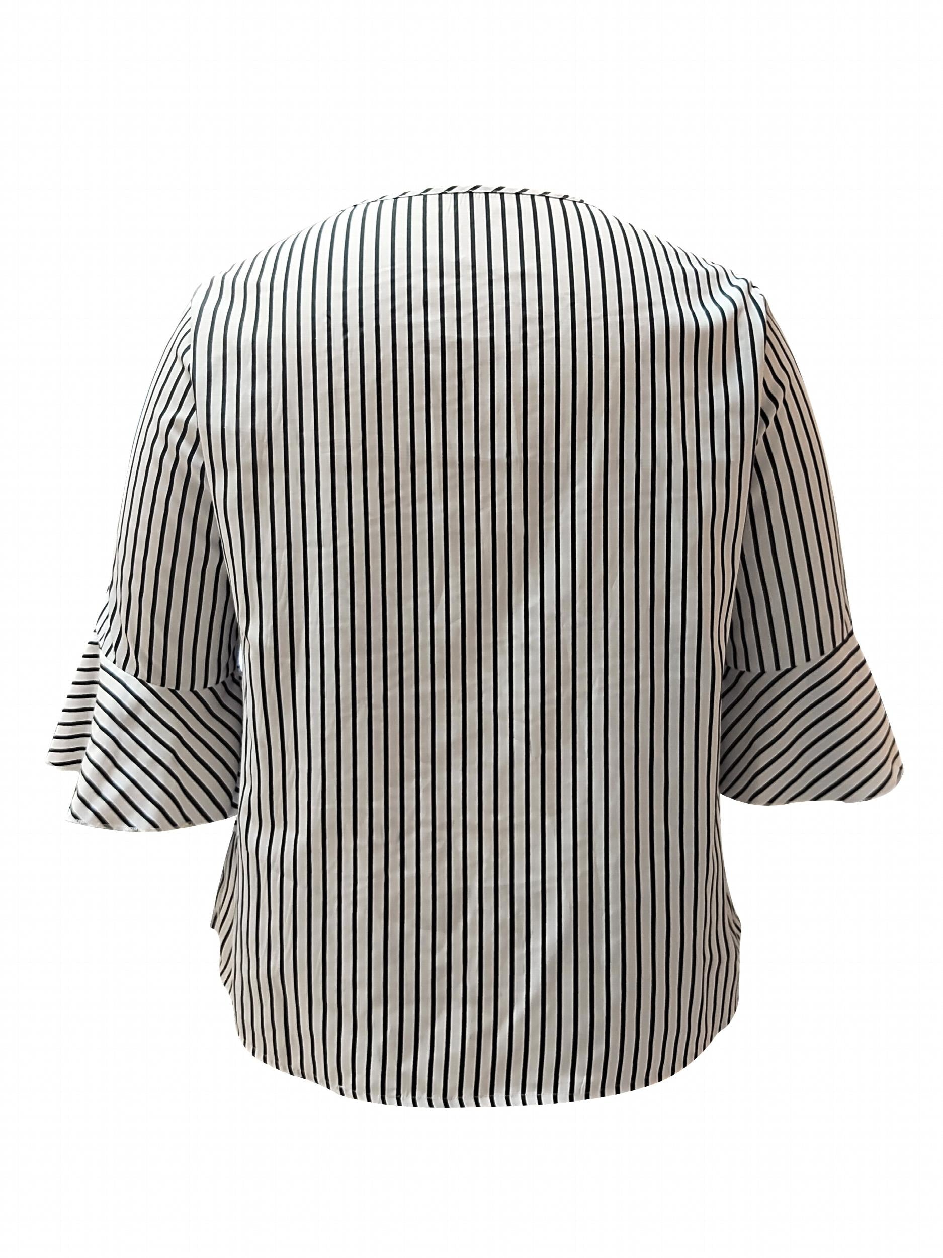  Colorblockstripe Print V Neck Top