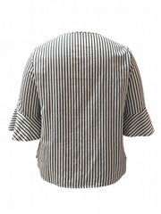  Colorblockstripe Print V Neck Top