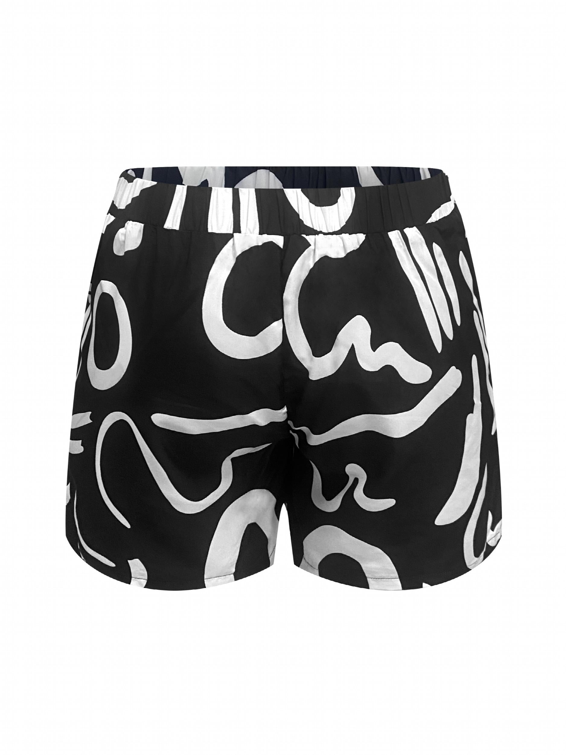  Graffiti Print Halter Neck Cami Top & Shorts Set