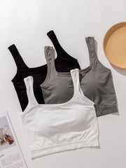 3pcs Solid Padded Tank Tops Crew Neck Women's Lingerie