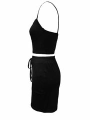 Summer Backless Crop Top & High Waist Drawstring Shorts Set
