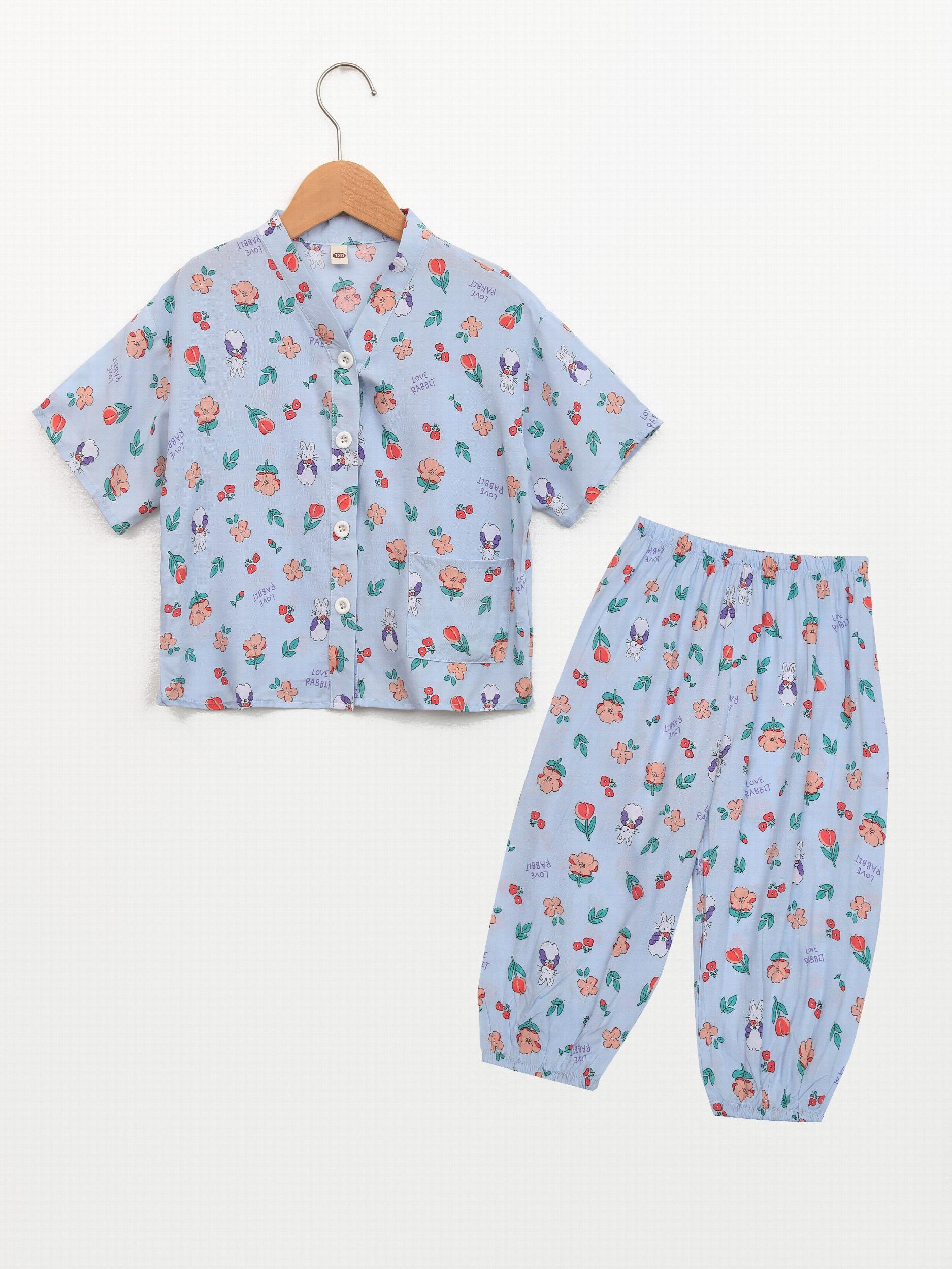 Girl's 2pcs Short Sleeve Pajama Set Multiple Colors