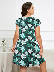  Floral Print Loungewear Dress Scallop Trim Tee Dress