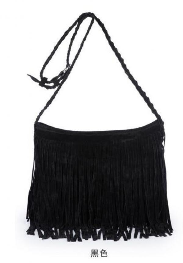 X-Online Lady Tassel Bag Faux Suede Messenger Cross-Body Bag