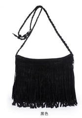 X-Online Lady Tassel Bag Faux Suede Messenger Cross-Body Bag
