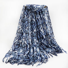 Men's Floral Ethnic Tassel Shawl Scarf