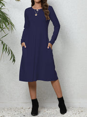 Long Sleeve Midi Dress With Pockets