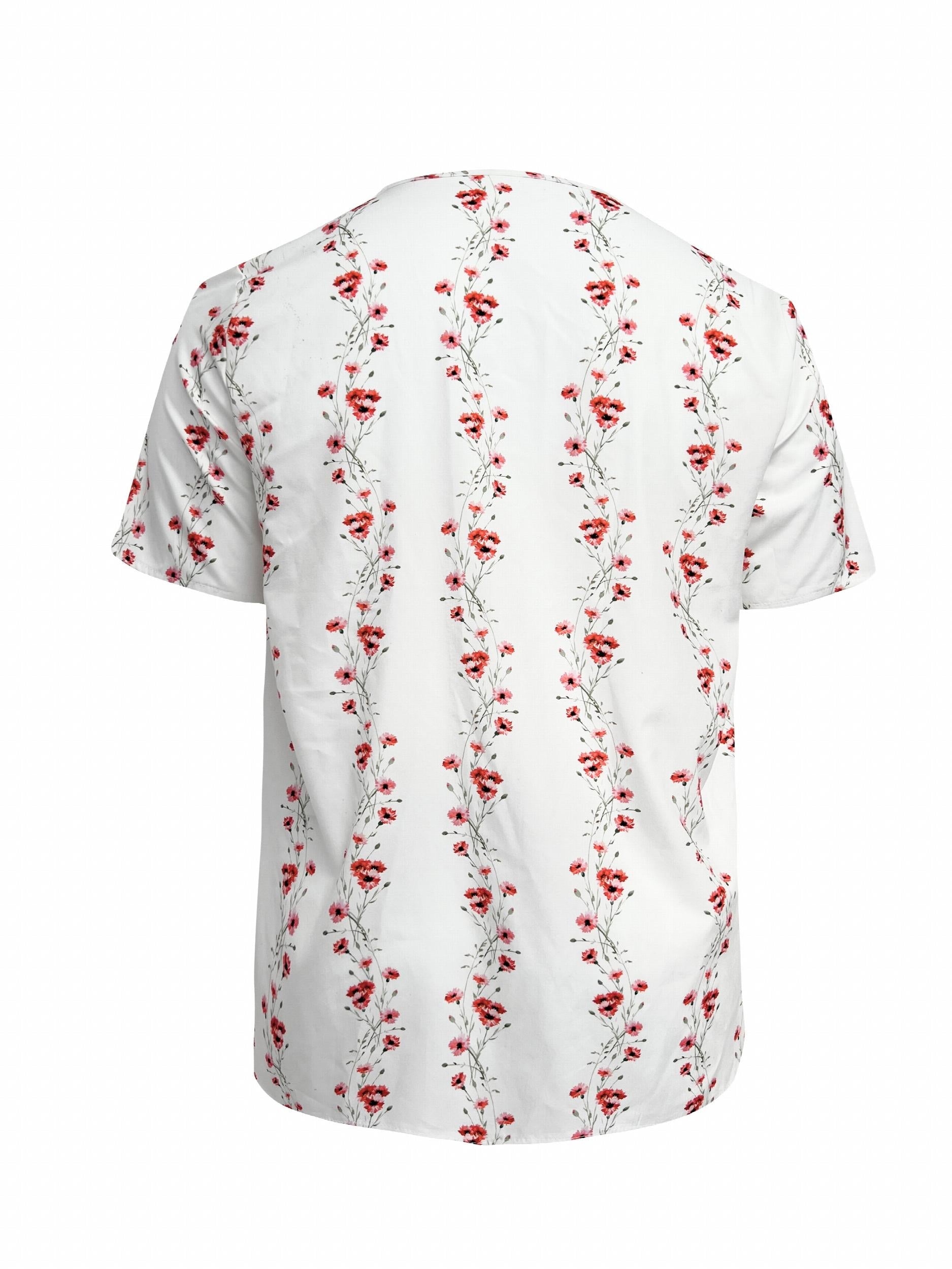  Floral Print Button Up Short Sleeve V Neck Blouse