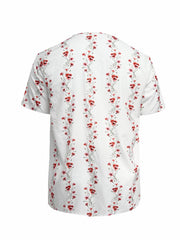  Floral Print Button Up Short Sleeve V Neck Blouse