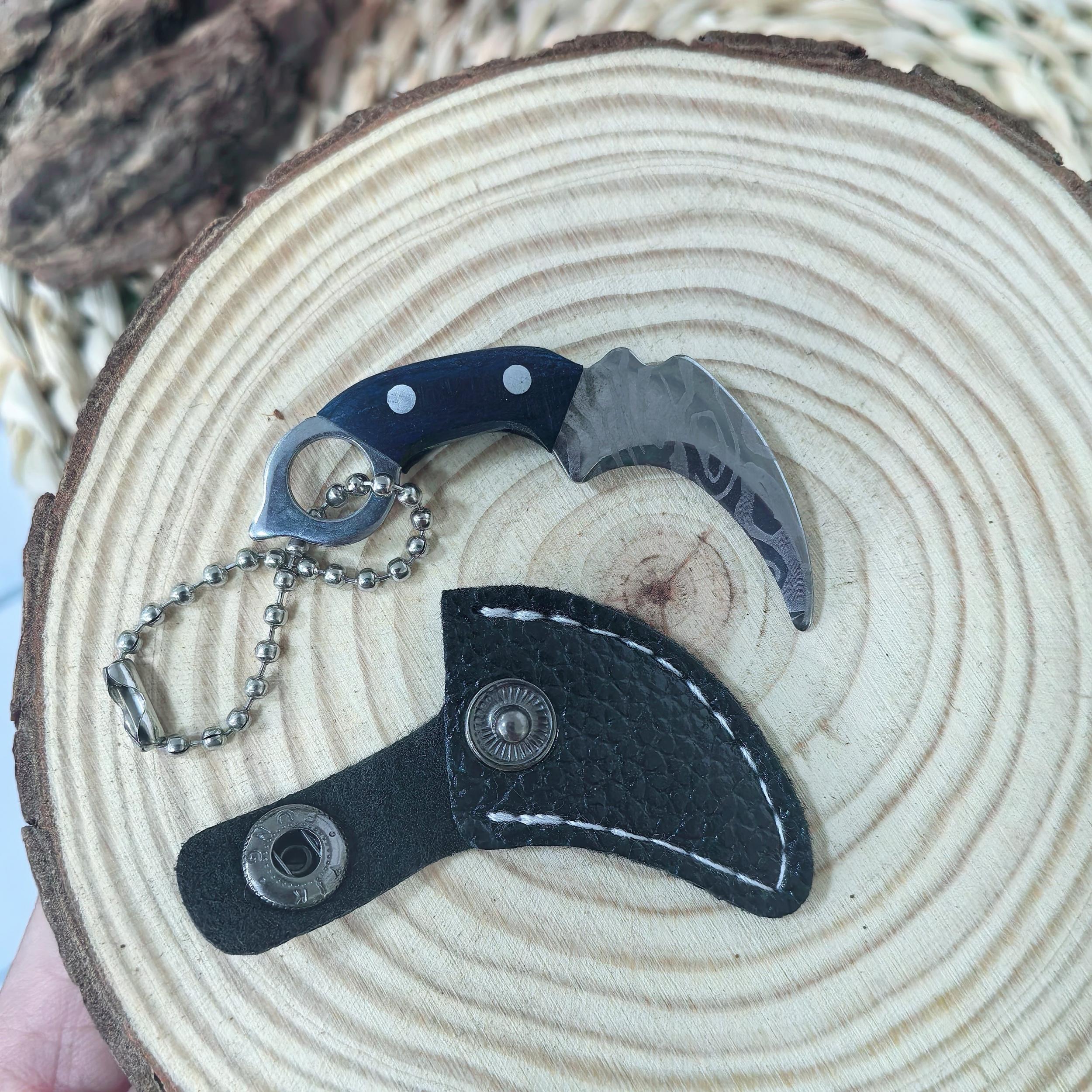 Green red wooden handle mini stainless steel keychain with leather cover