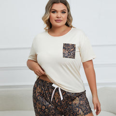  Paisley Print Short Sleeve Tee & Bow Knot Shorts Pajama 2 Piece Set