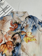  Leaf Print Cap Sleeve Blouse