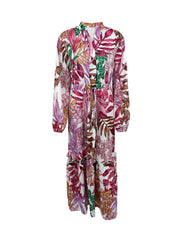  Floral Print Lantern Sleeve Maxi Dress
