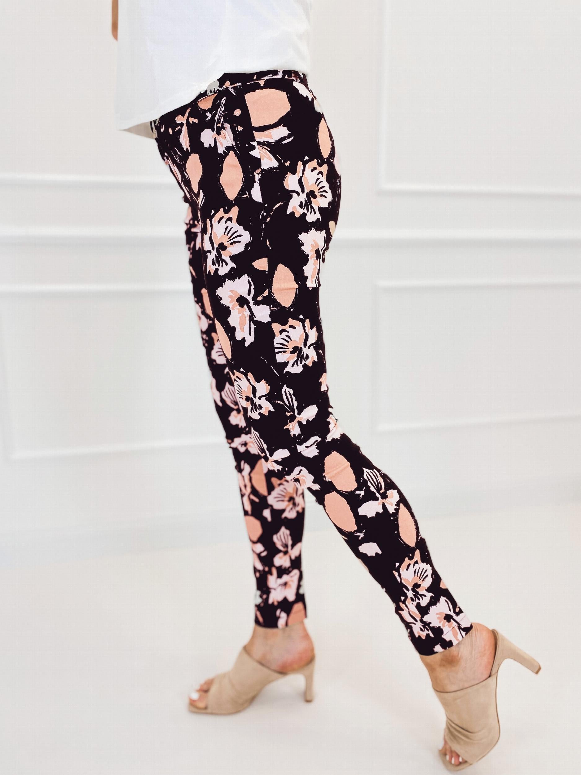  Floral Print Skinny Trousers With Pockets