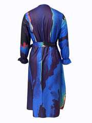  Tie Dye Lantern Sleeve Maxi Wrap Dress