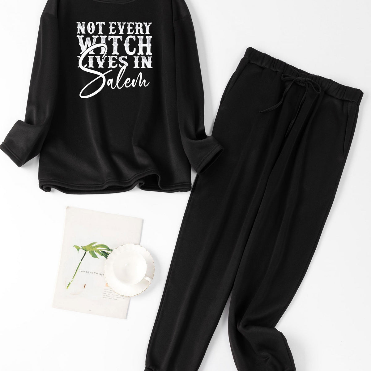  Witch Print Lounge Set Fleece Pajamas Two Piece Set
