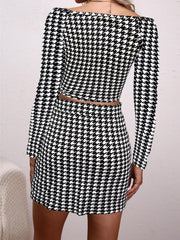 Plaid Off Shoulder Crop Top & Bodycon Skirt Set