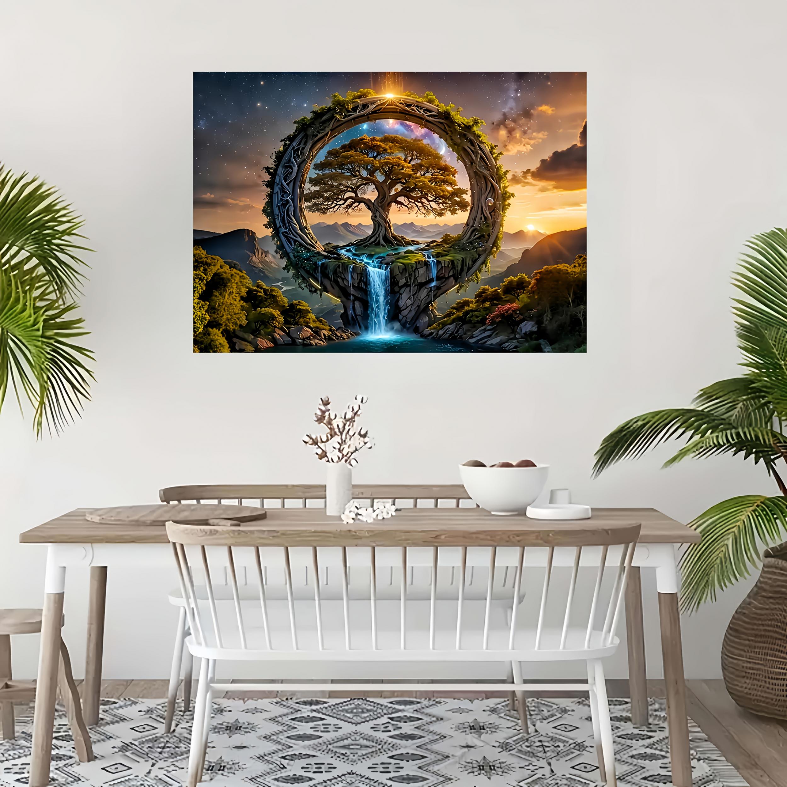 Wisdom Tree Puzzle Sunset Waterfall Mystical Tree Landscape Jigsaw