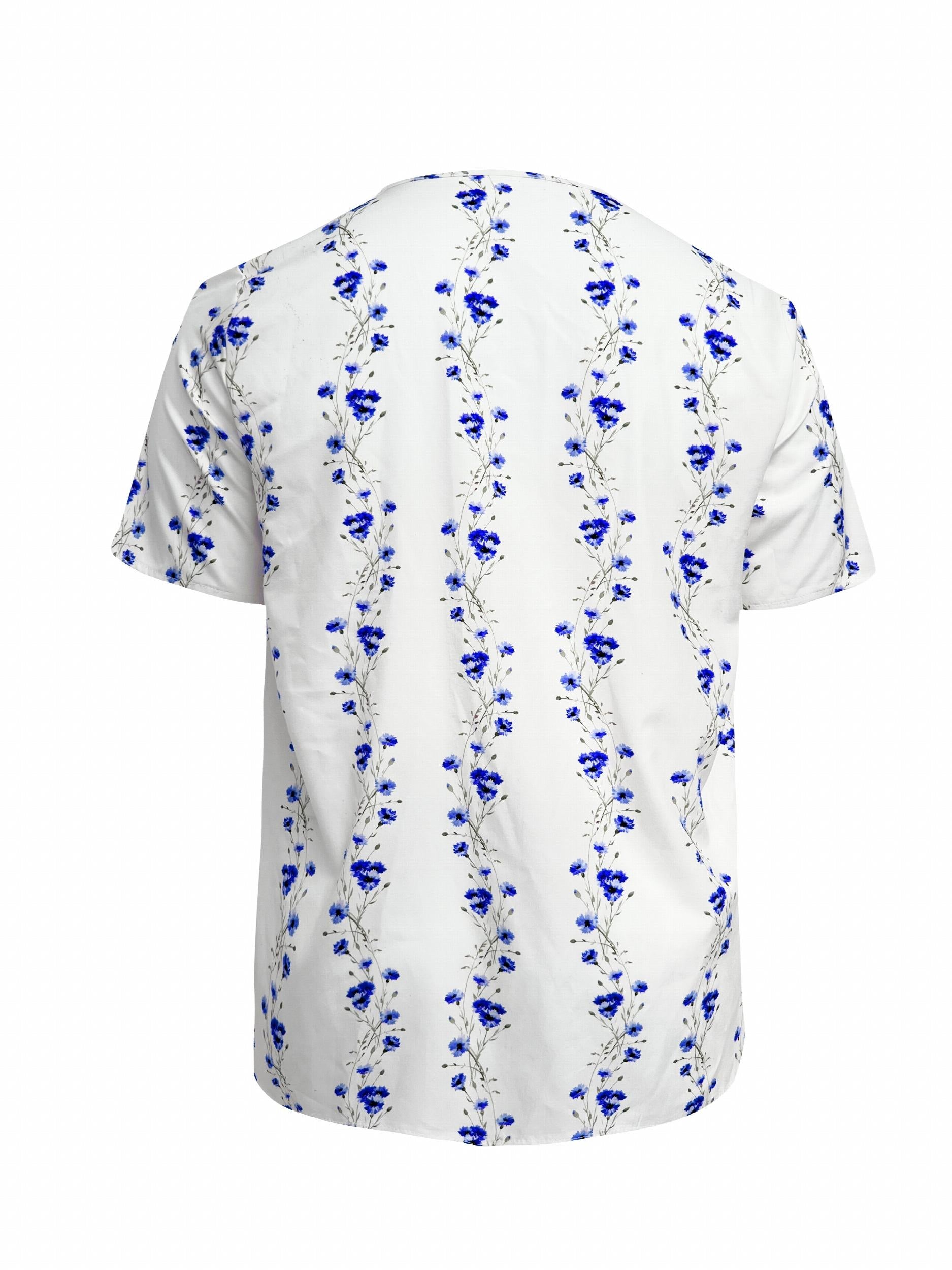  Floral Print Button Up Short Sleeve V Neck Blouse