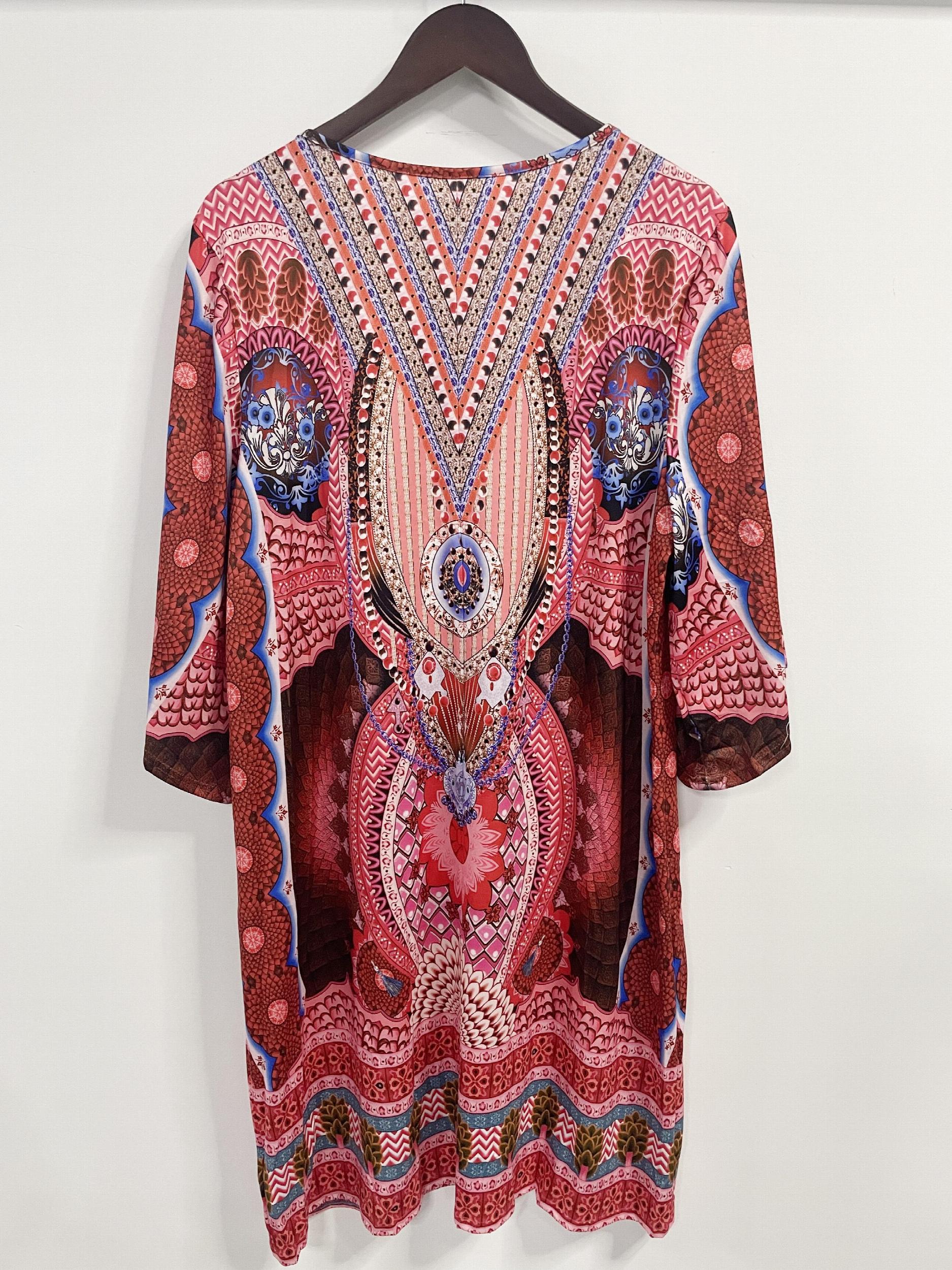  Boho Dress Women's Plus Floral Print Half Sleeve V Neck Dress