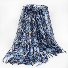 Men's Floral Ethnic Tassel Shawl Scarf