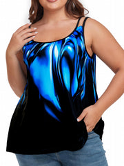  Casual Tank Top Women's Plus Aurora Print Split Strap Round Neck