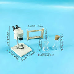 10pcs Mini Dollhouse Science Lab Set Microscope Test Tubes - Plastic Wood Glass