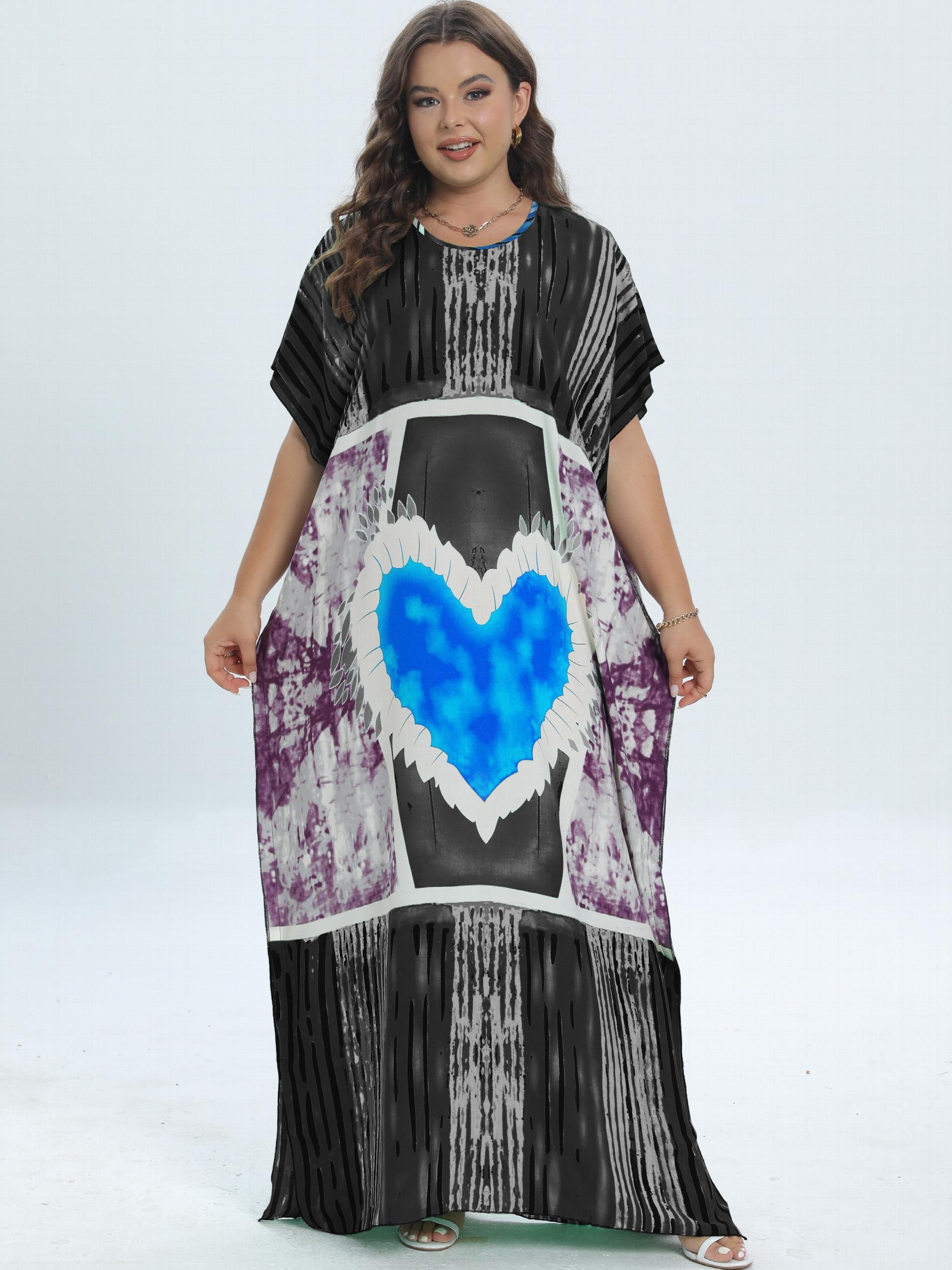 Heart Print Tie Dye Kaftan Dress