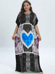  Heart Print Tie Dye Kaftan Dress