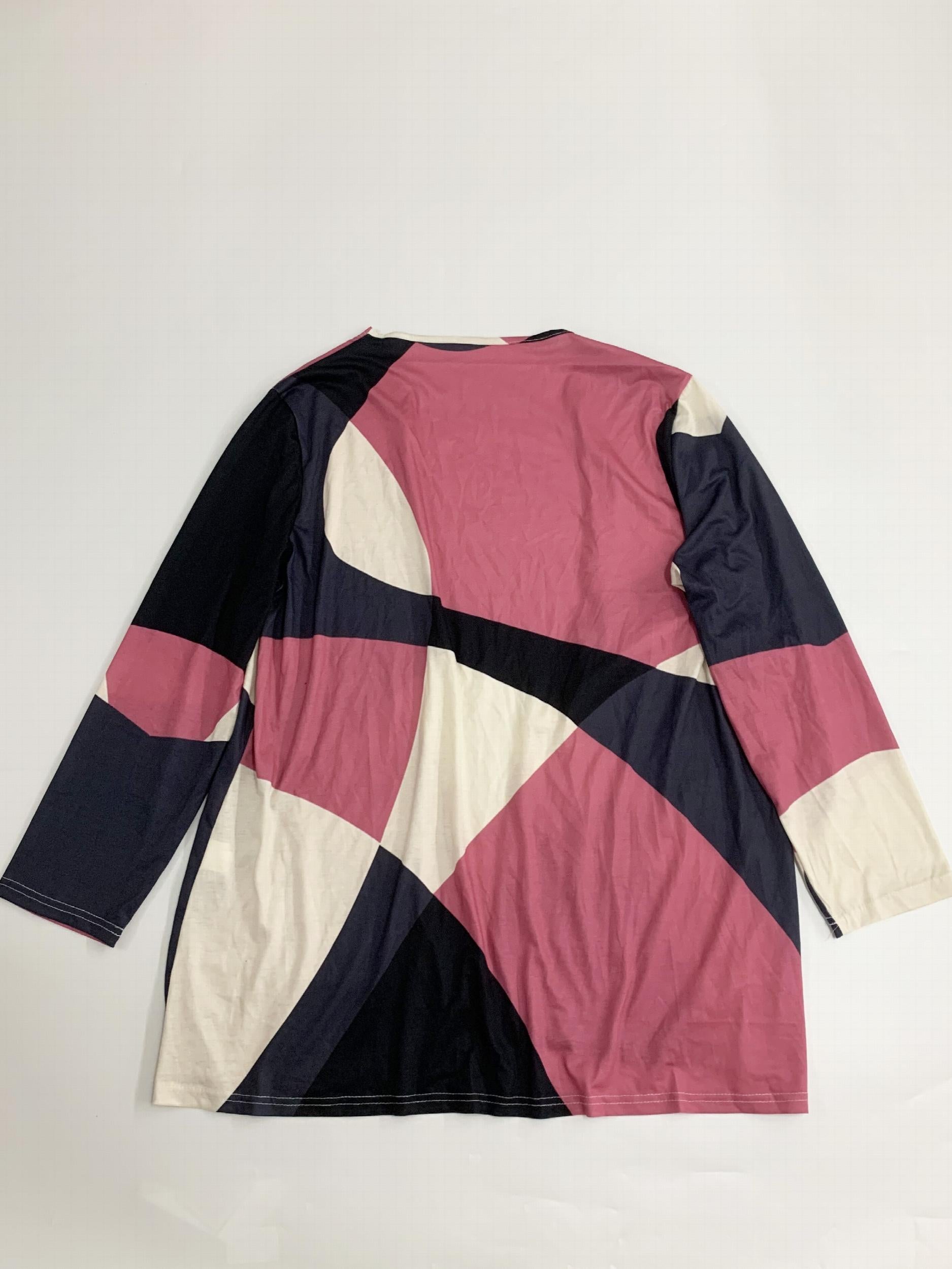  Colorblock Geo Print Open Front Cardigan with Pockets