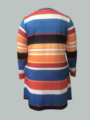  Colorblock Stripe Print Long Sleeve Dress With Pockets