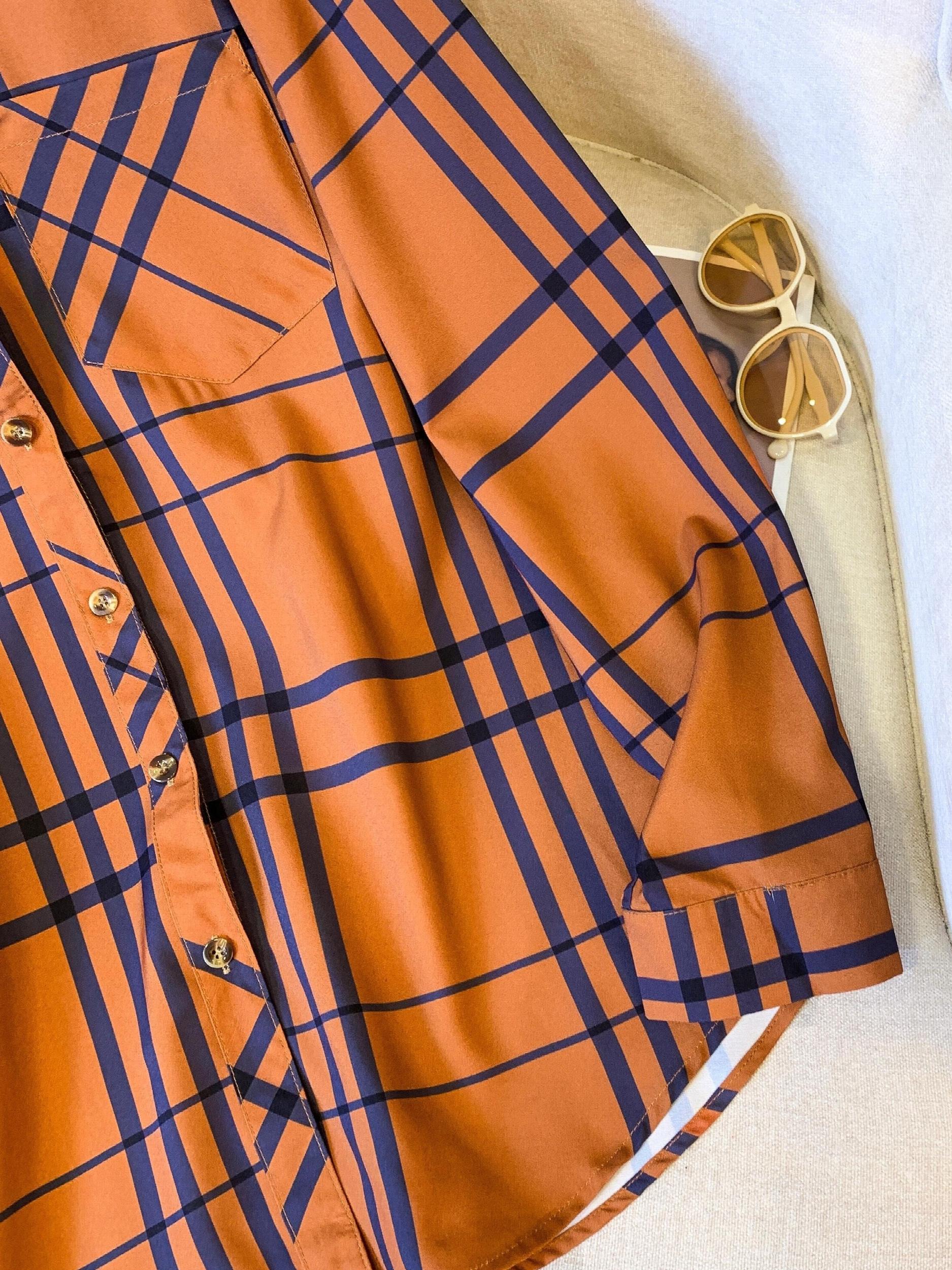  Plaid Print Button Up Blouse