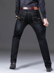 Men's Retro Slim Stretch Jeans Mid Waist Zipper Denim Pants