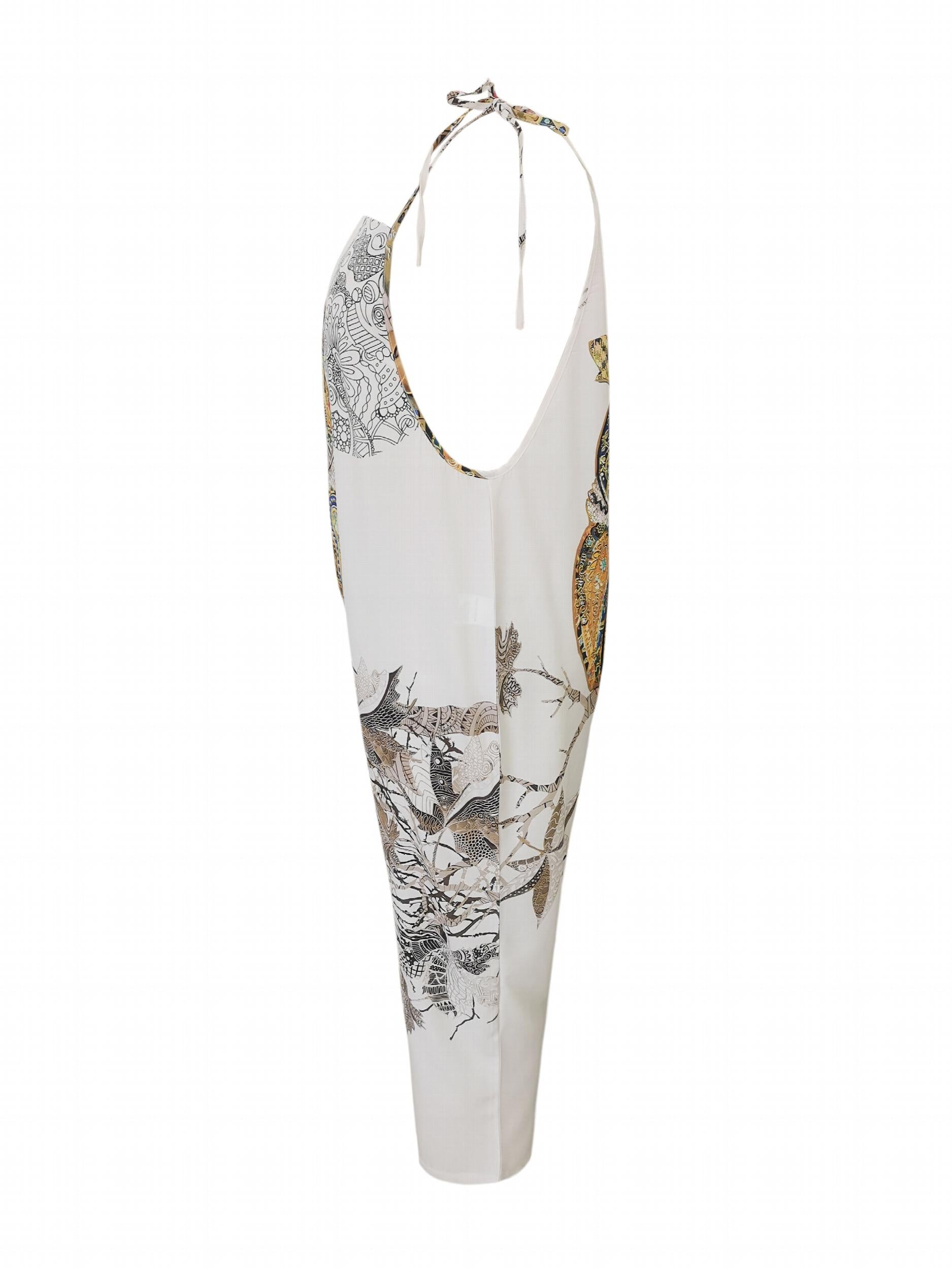  Owl Print Square Neck Tie Shoulder Jumpsuit