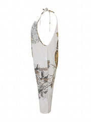  Owl Print Square Neck Tie Shoulder Jumpsuit