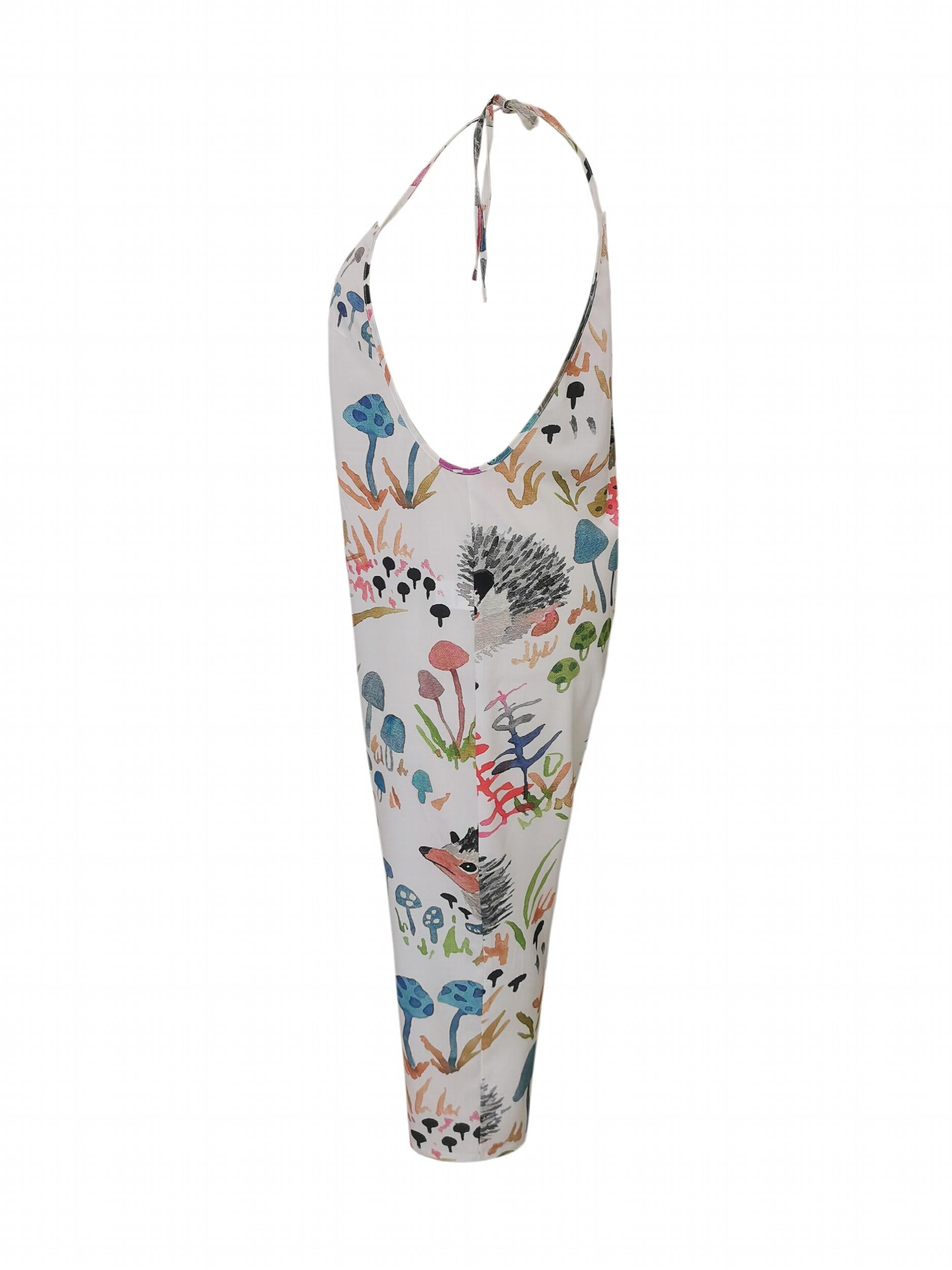  Animal & Floral Print Tie Shoulder Jumpsuit