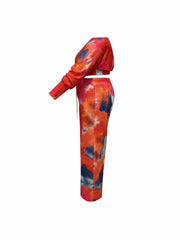  Tie Dye One Shoulder Crop Top & Wide Leg Pants Set