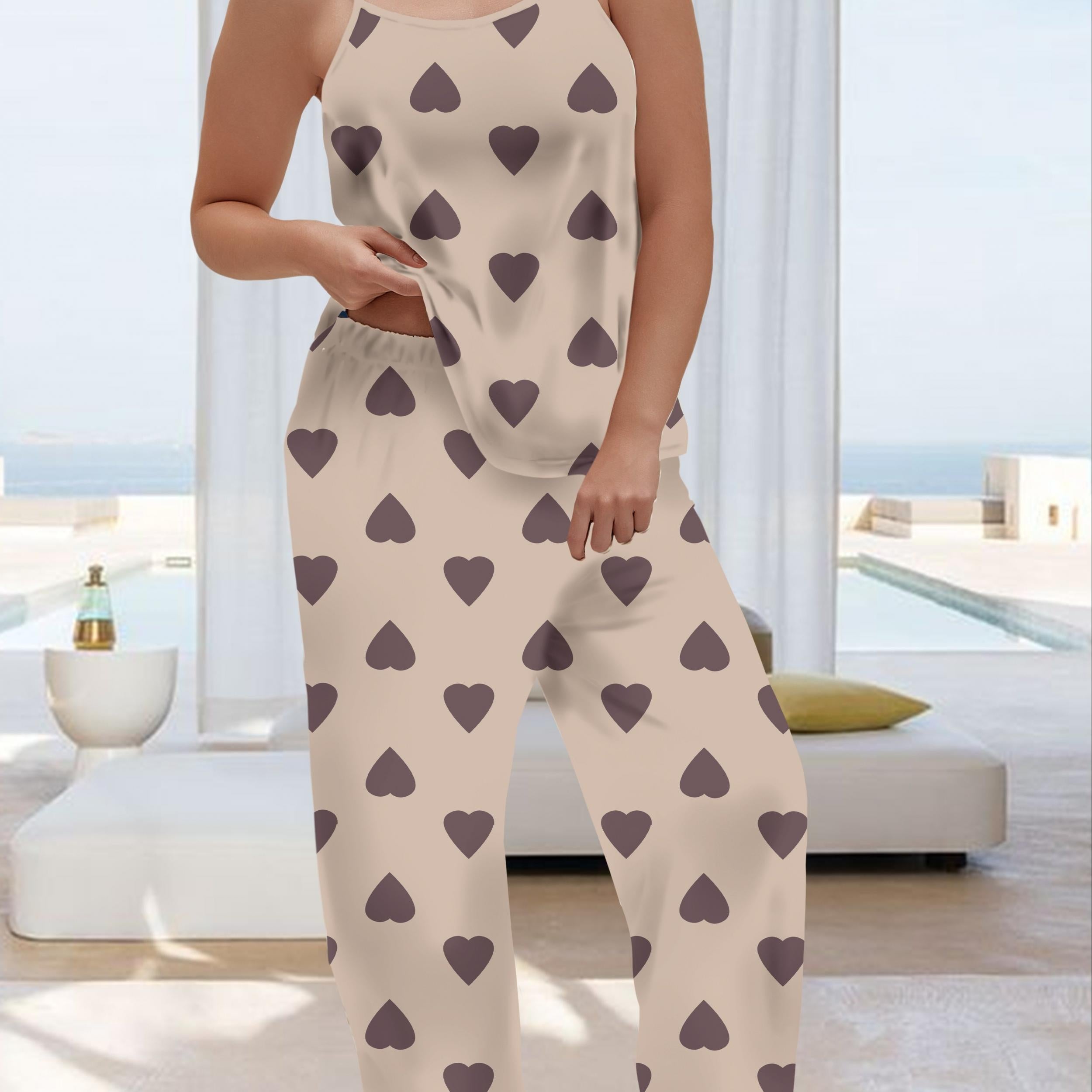  Heart Print Cami Top & Pants Lounge Set