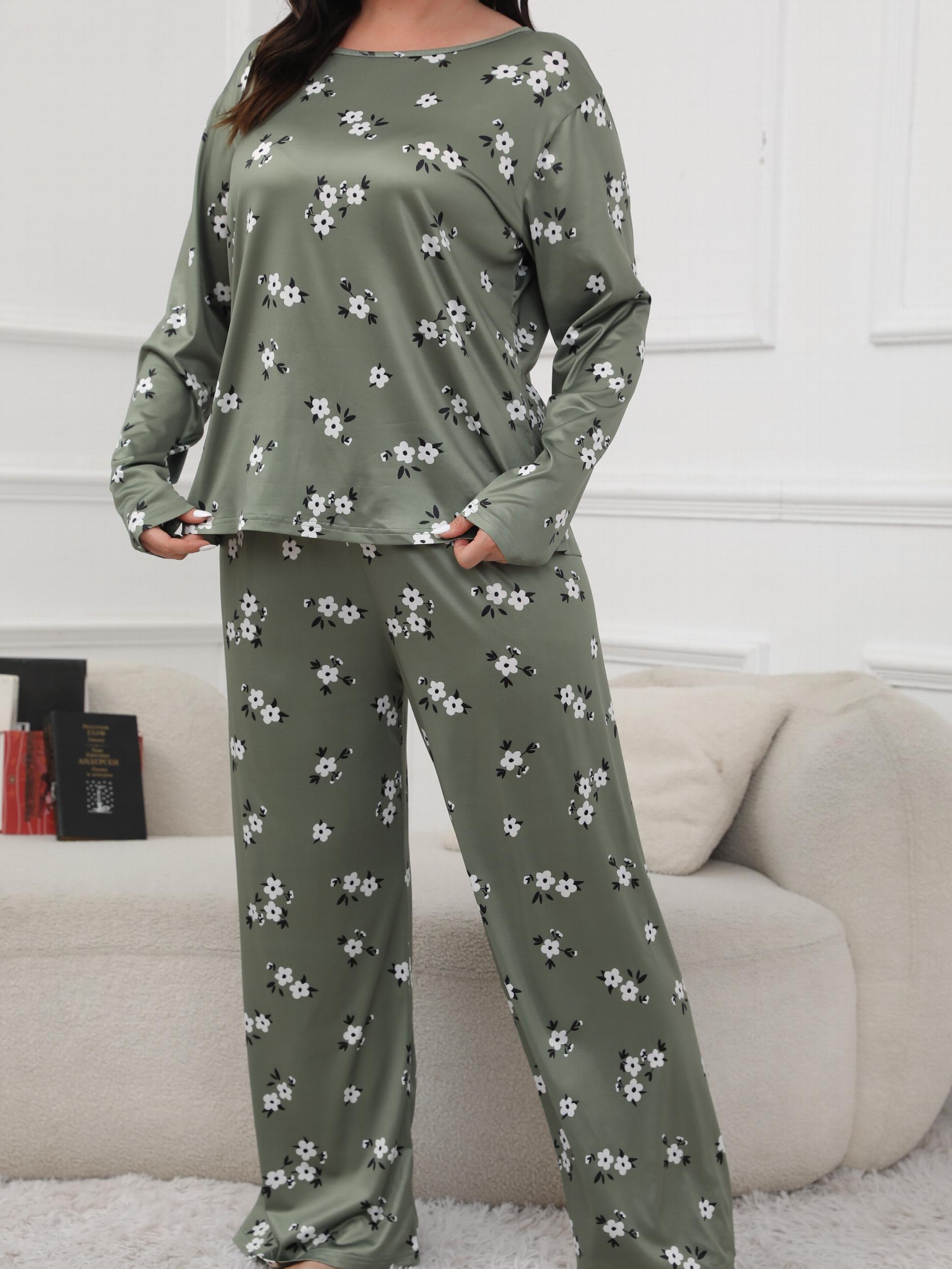  Floral Print Pajama Set Long Sleeve Tee & Pants Lounge 2 Piece