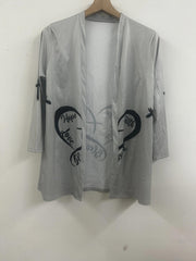  Women's Open Front Cardigan Heart & Letter Print Long Sleeve