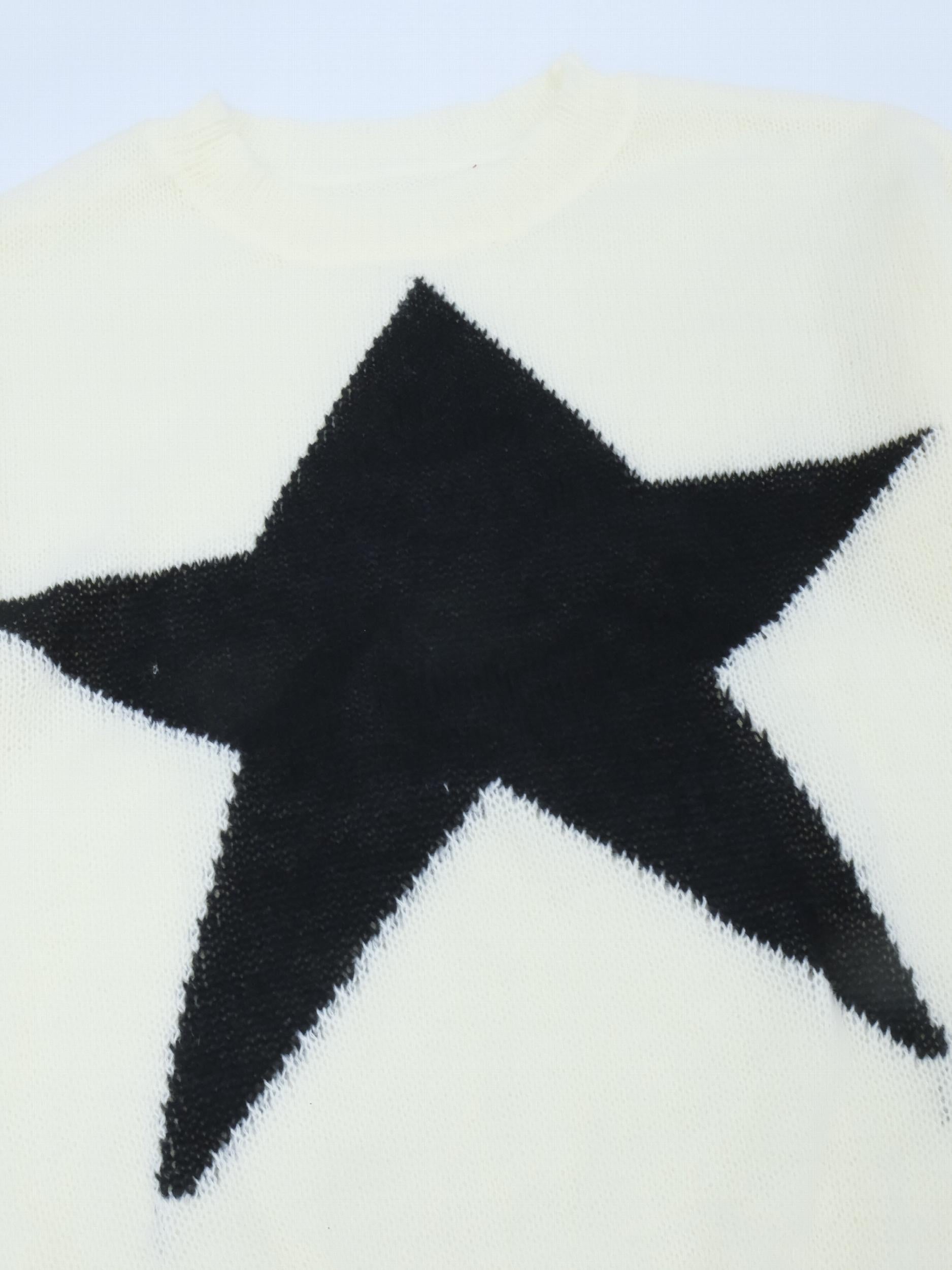Star Pattern Drop Shoulder Sweater Long Sleeve Casual Sweater